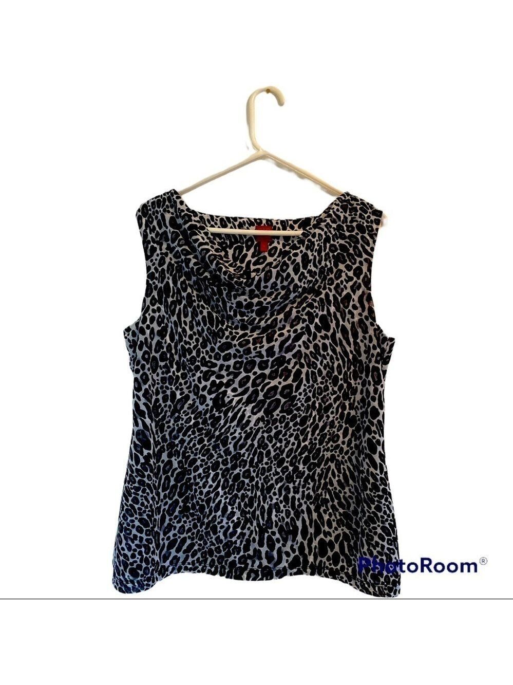 212 Collection Sleeveless Animal Print Blouse Womens Medium Black & White